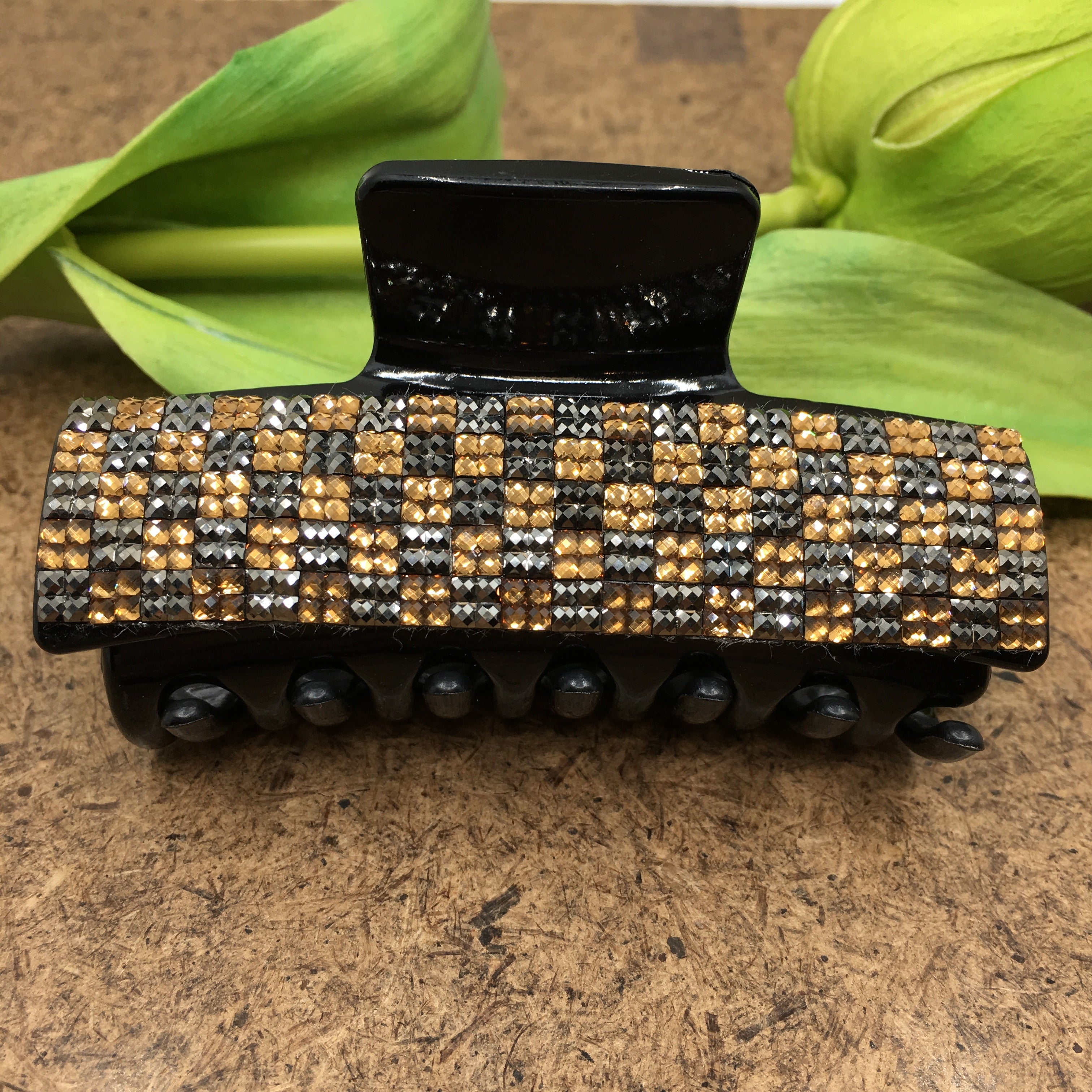 Gold & Silver Night Rhinestone Stone Hair Buckle | Bellaire Wholesale