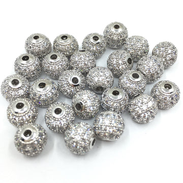 8mm CZ Pave Bead Round Silver Bead | Bellaire Wholesale