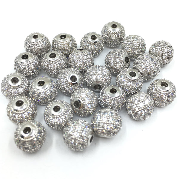 10mm CZ Pave Bead Round Silver Bead | Bellaire Wholesale