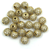 8mm CZ Pave Bead Round Gold Bead | Bellaire Wholesale