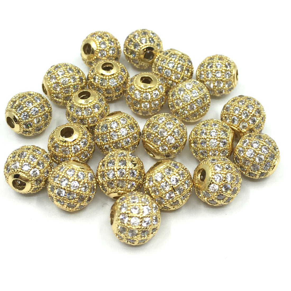 10mm CZ Pave Bead Round Gold Bead | Bellaire Wholesale