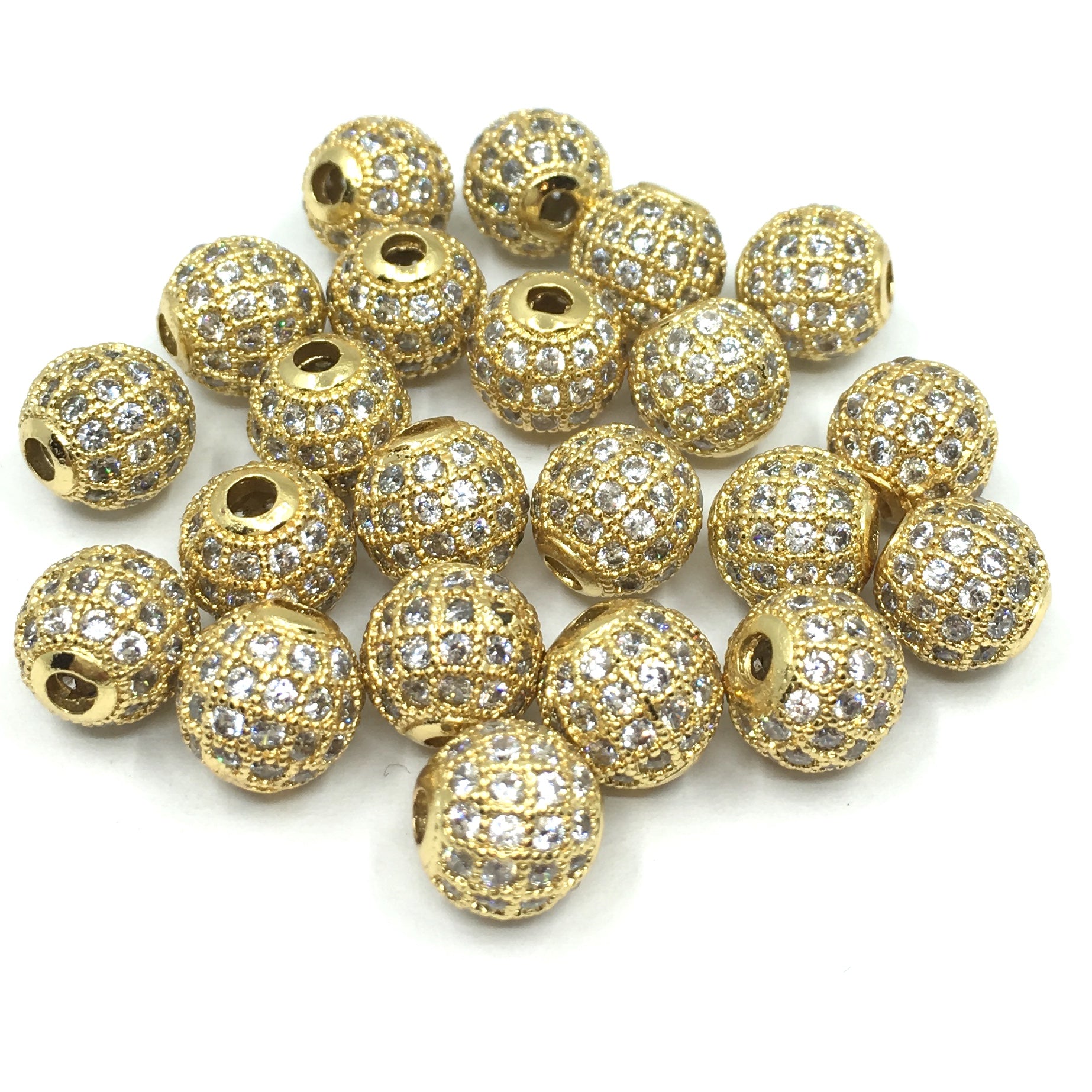 10mm CZ Pave Bead Round Gold Bead | Bellaire Wholesale