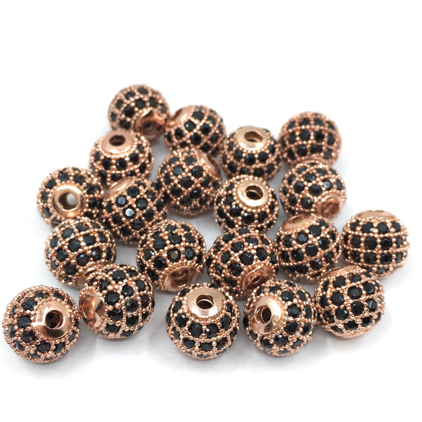 8mm CZ Pave Bead Round Rose Gold Bead | Bellaire Wholesale
