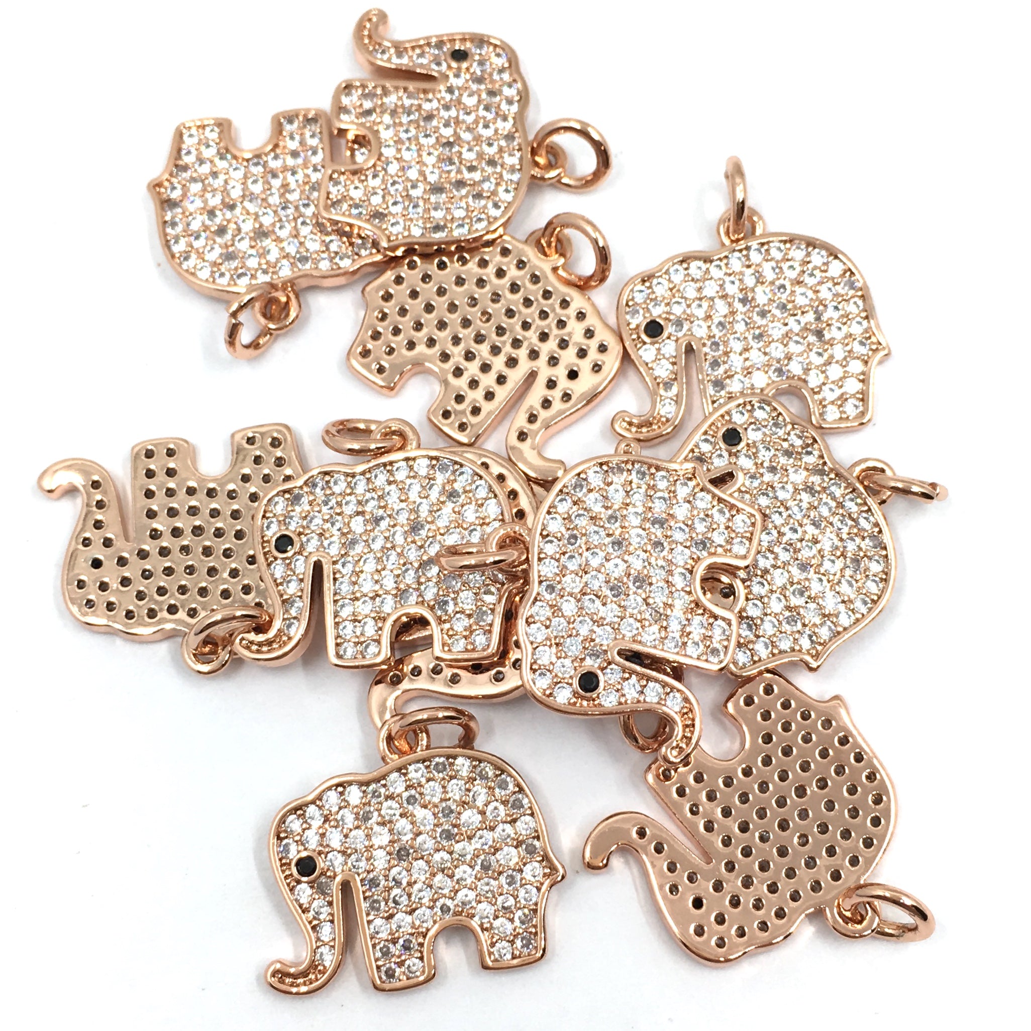 Rose Gold Trunk up Elephant CZ Pave Charm | Bellaire Wholesale