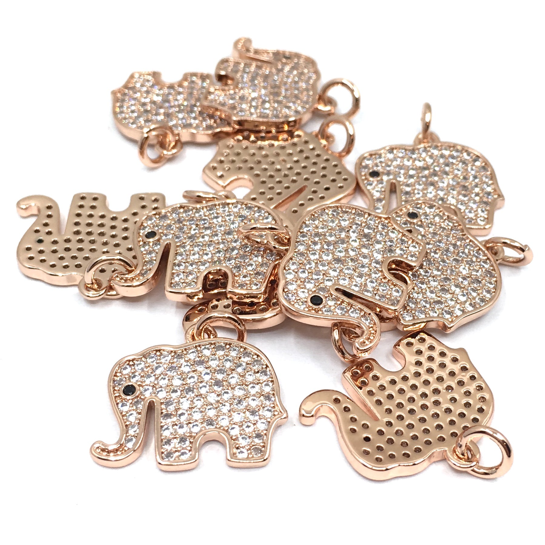Rose Gold Trunk up Elephant CZ Pave Charm | Bellaire Wholesale