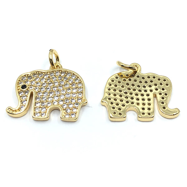Gold Trunk up Elephant CZ Pave Charm | Bellaire Wholesale