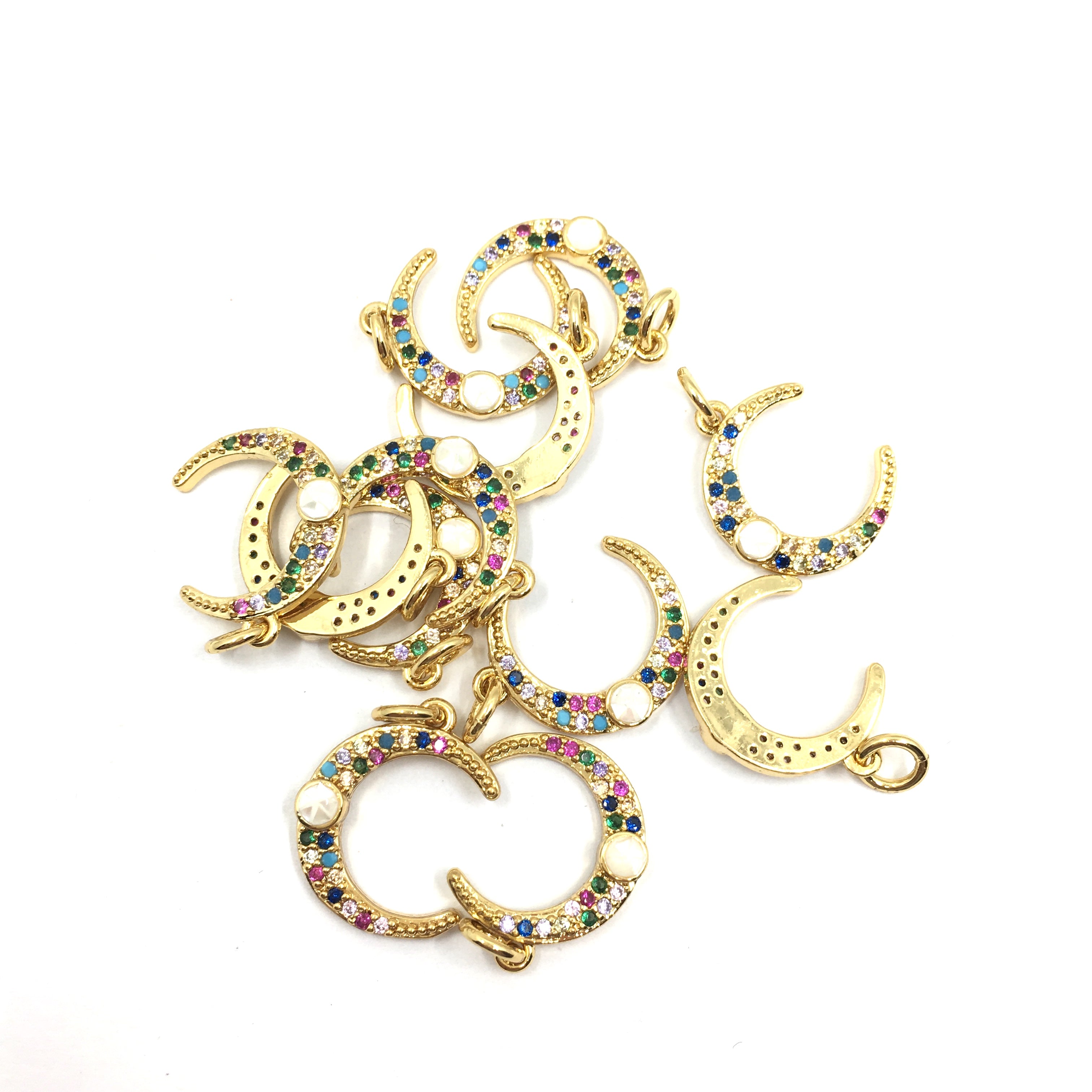 Gold Half Moon CZ Pave Charm | Bellaire Wholesale