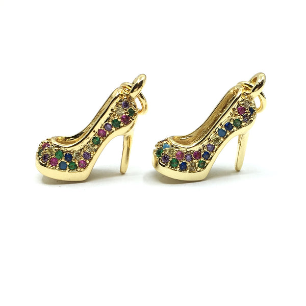 Gold Shoe Dangle Heel CZ Pave Charm | Bellaire Wholesale