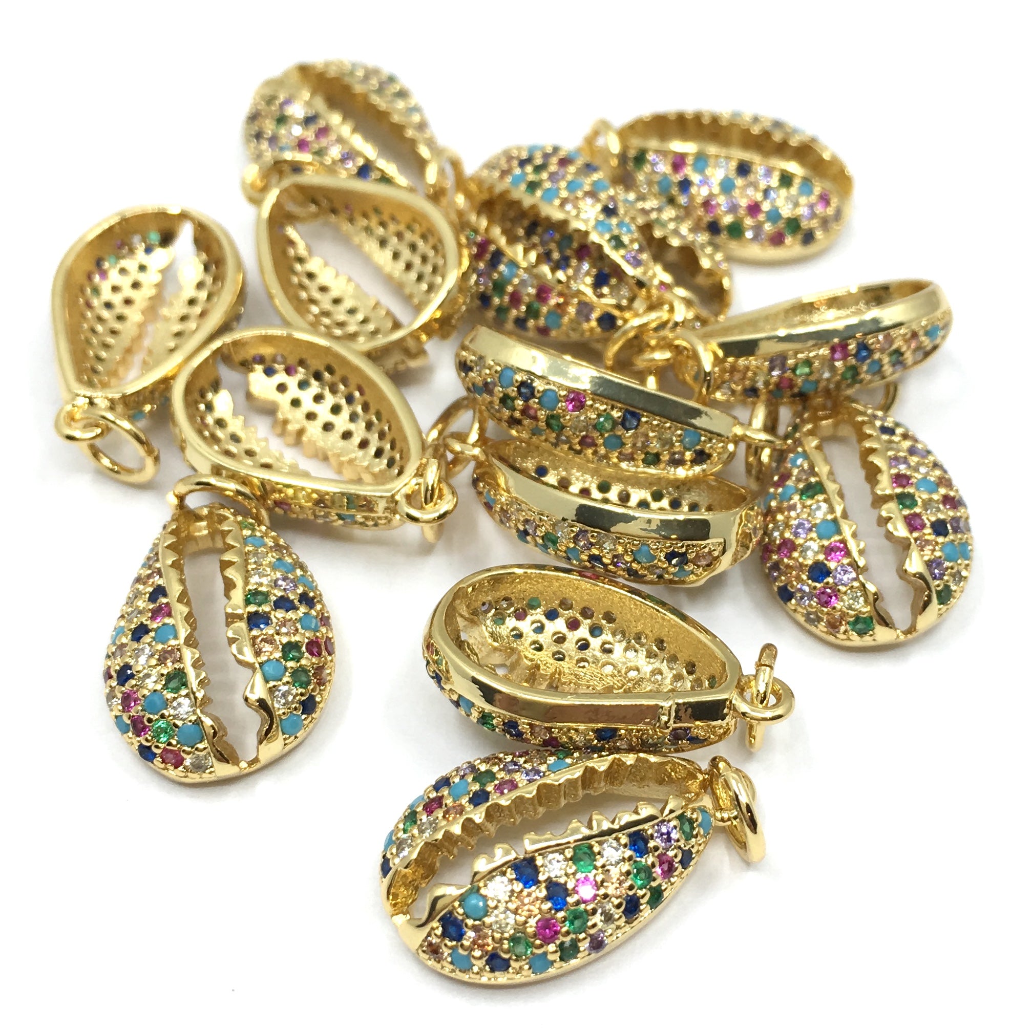 Gold Sea Shell CZ Pave Charm | Bellaire Wholesale