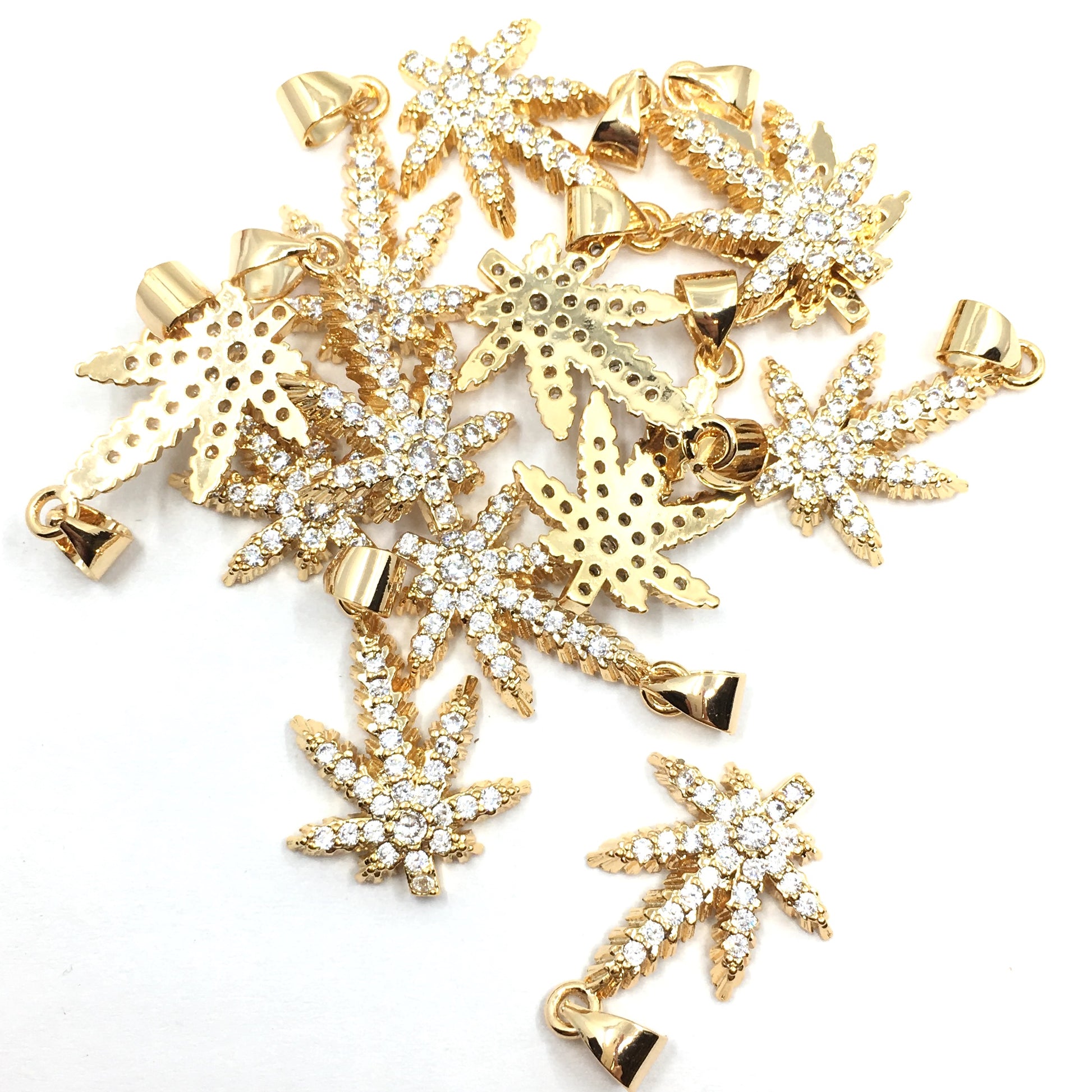 Gold Marijuana CZ Pave Charm | Bellaire Wholesale