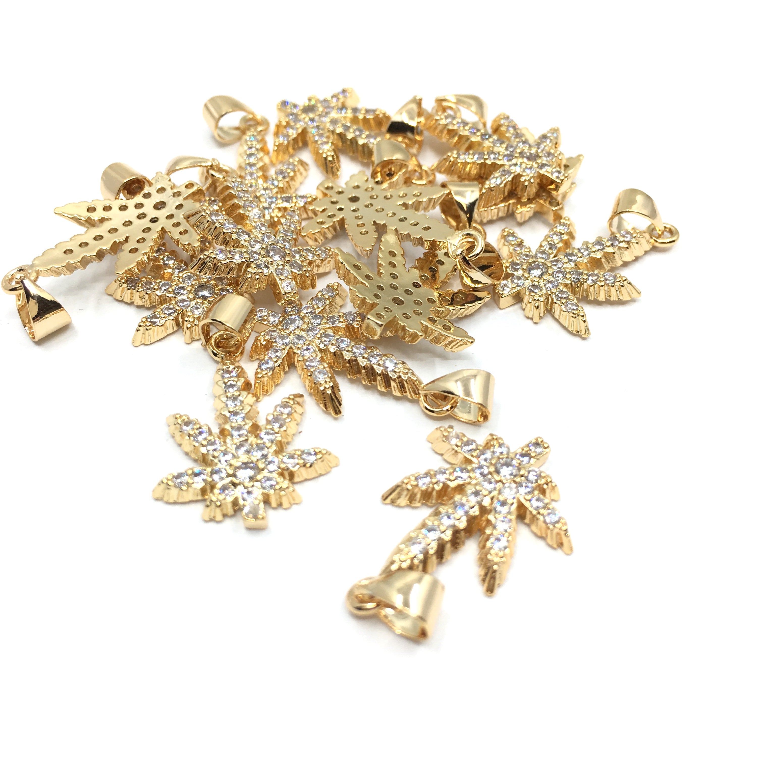 Gold Marijuana CZ Pave Charm | Bellaire Wholesale
