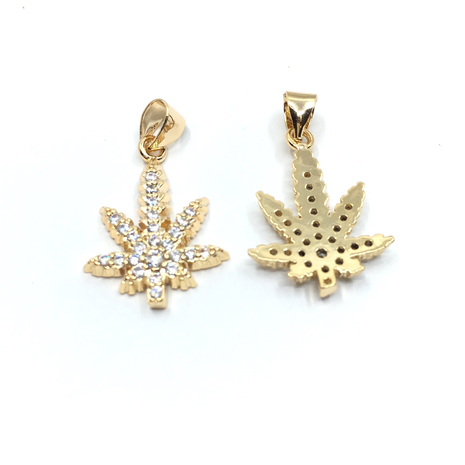 Gold Marijuana CZ Pave Charm | Bellaire Wholesale