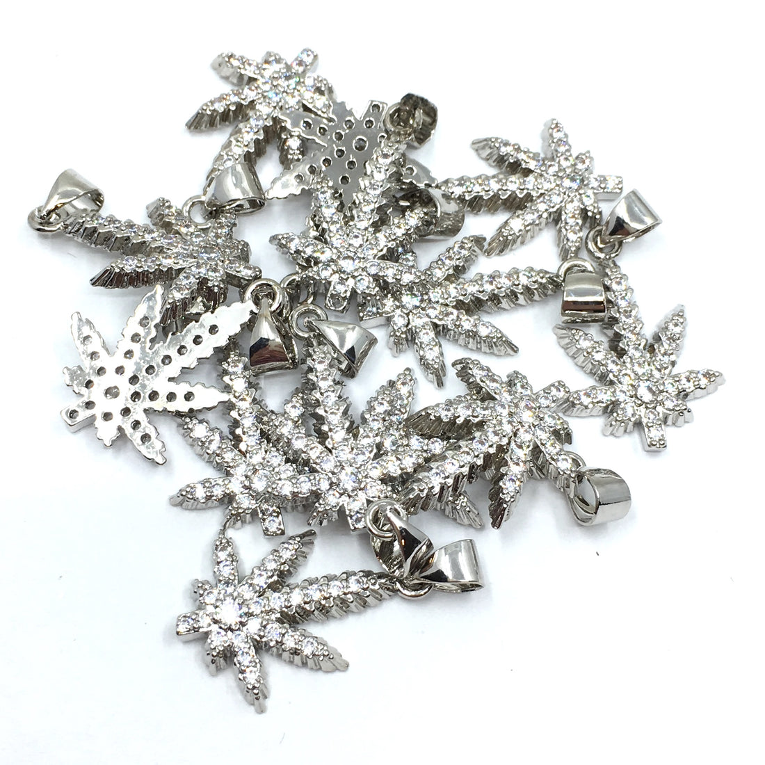 Silver Marijuana CZ Pave Charm | Bellaire Wholesale