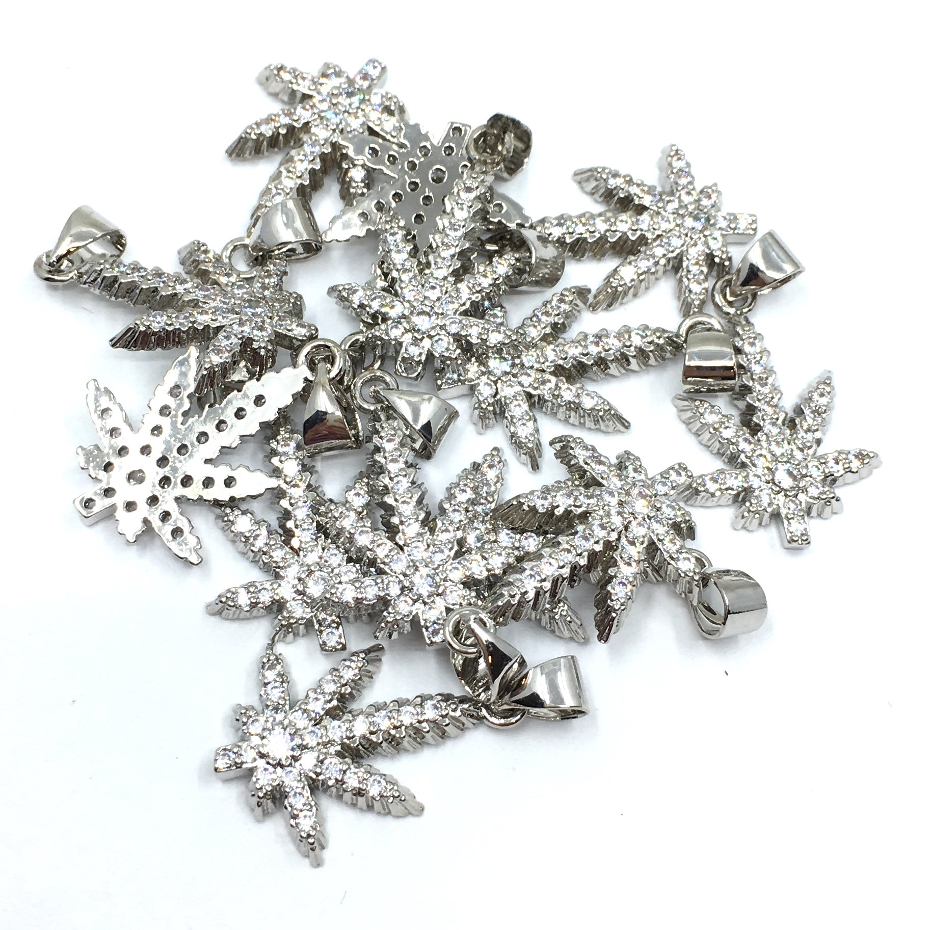 Silver Marijuana CZ Pave Charm | Bellaire Wholesale