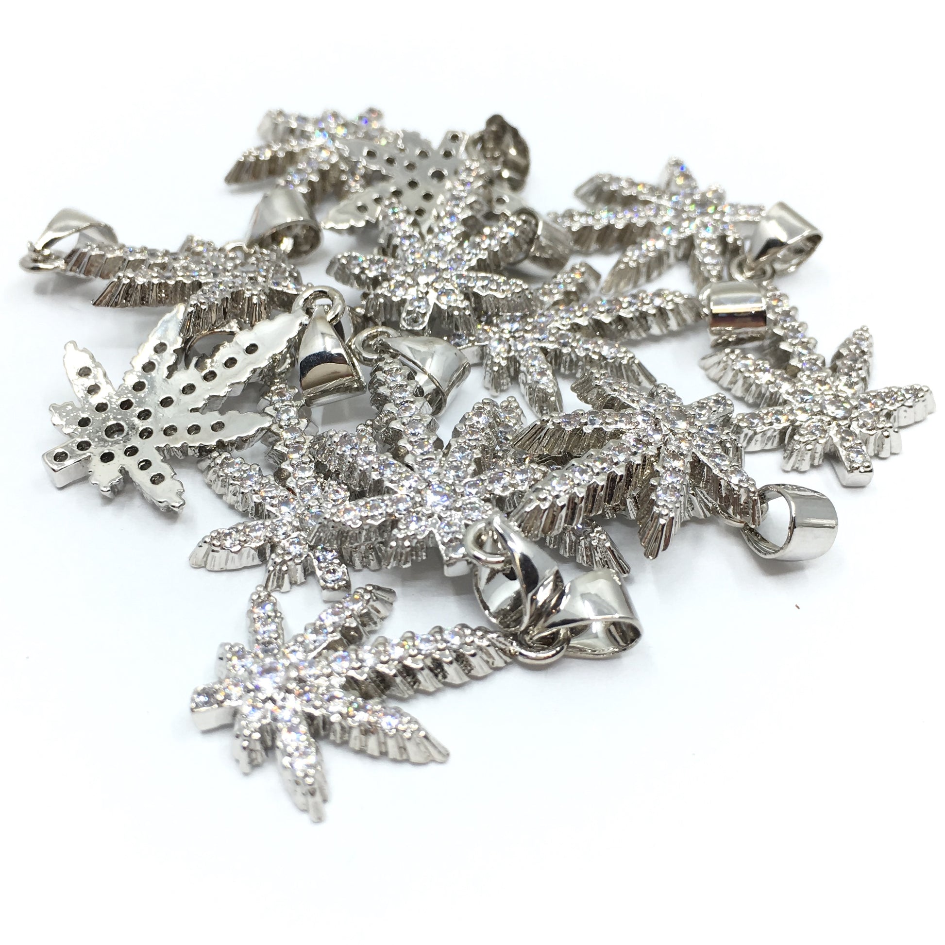 Silver Marijuana CZ Pave Charm | Bellaire Wholesale