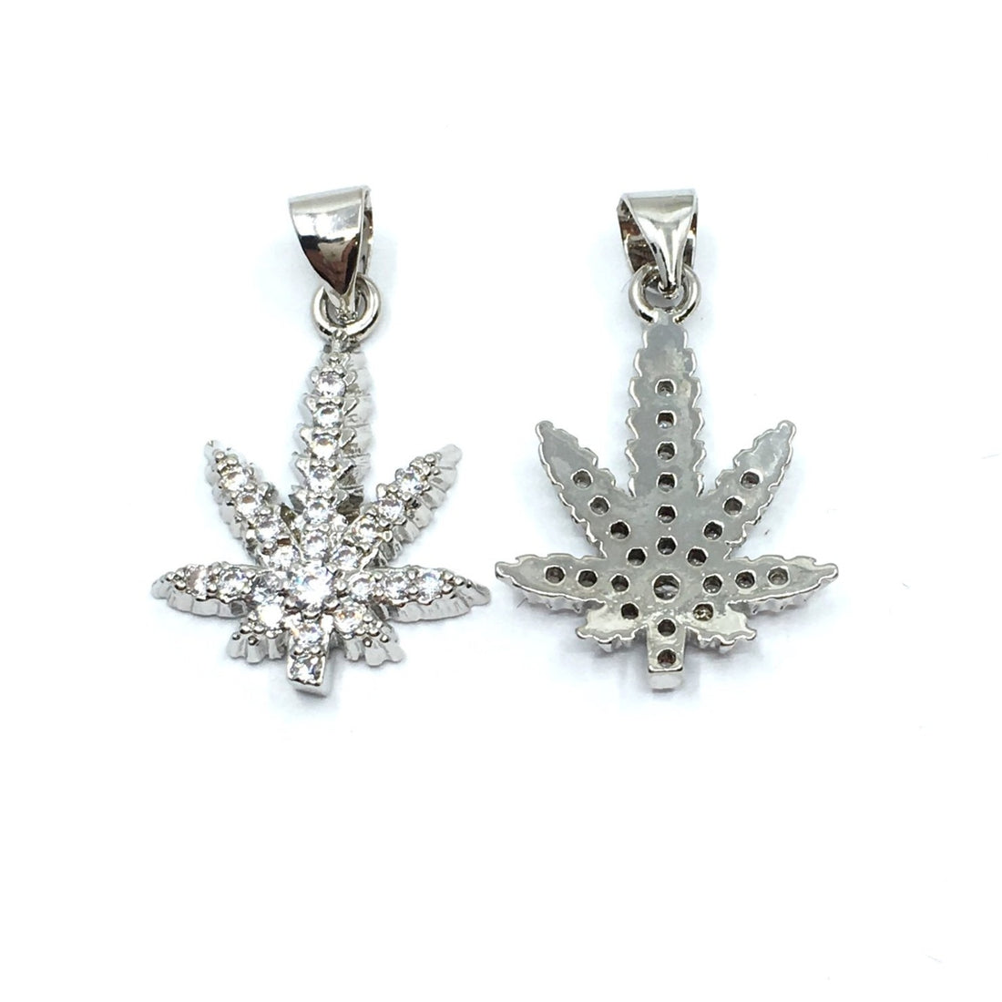 Silver Marijuana CZ Pave Charm | Bellaire Wholesale