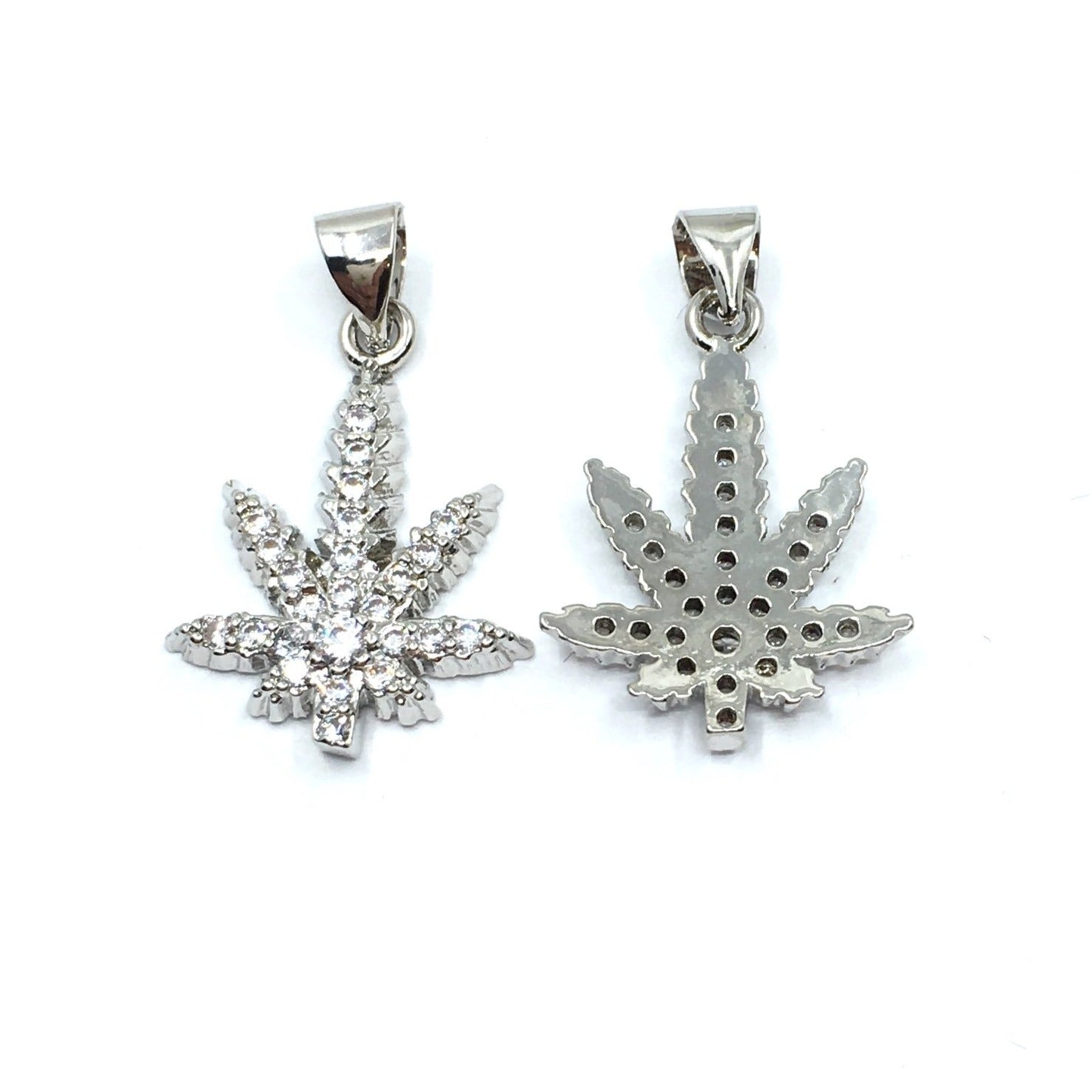 Silver Marijuana CZ Pave Charm | Bellaire Wholesale