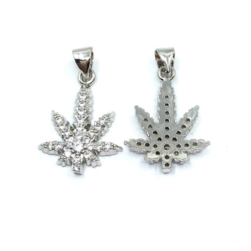 Silver Marijuana CZ Pave Charm | Bellaire Wholesale