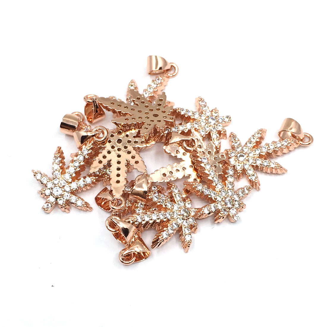 Rose Gold Marijuana CZ Pave Charm | Bellaire Wholesale