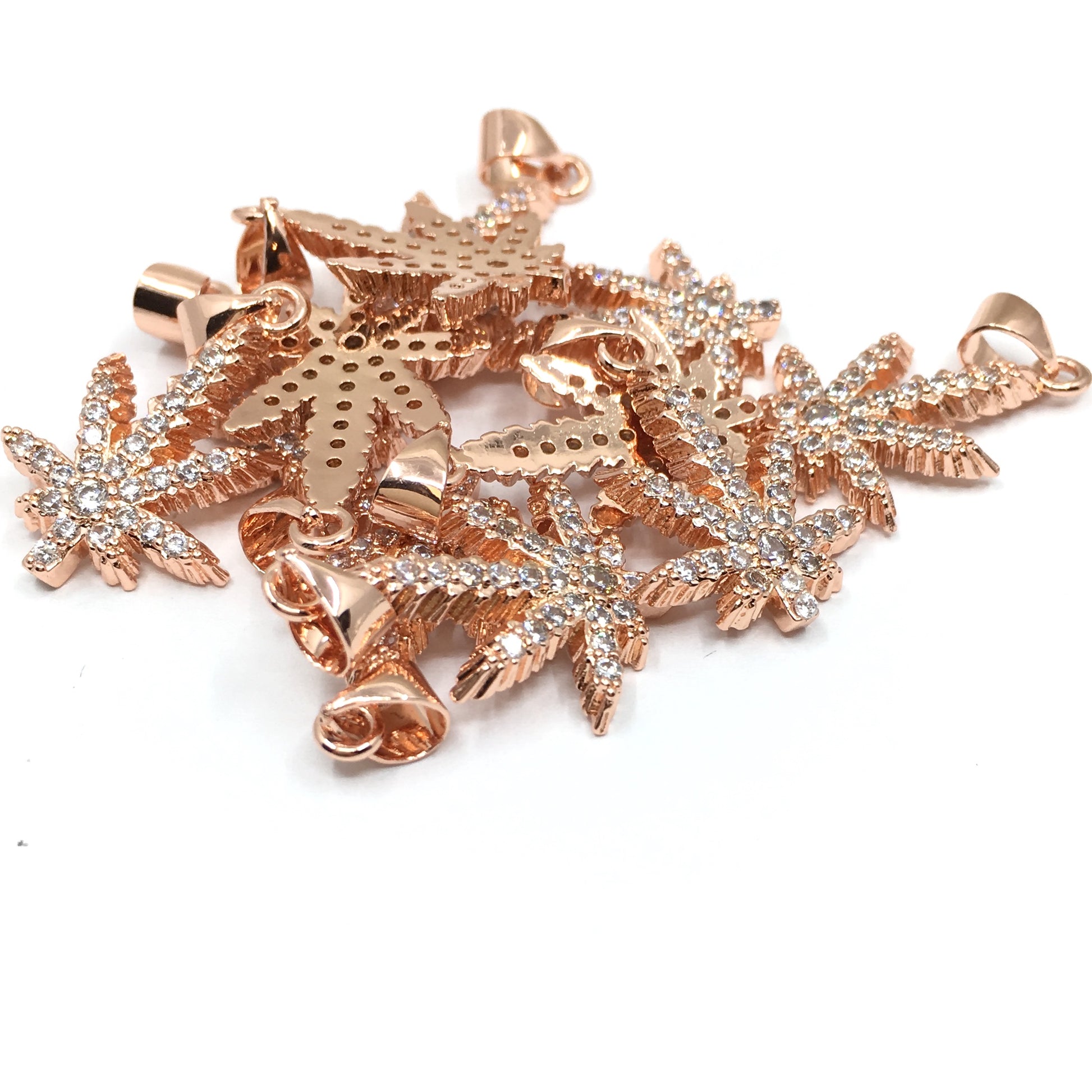 Rose Gold Marijuana CZ Pave Charm | Bellaire Wholesale