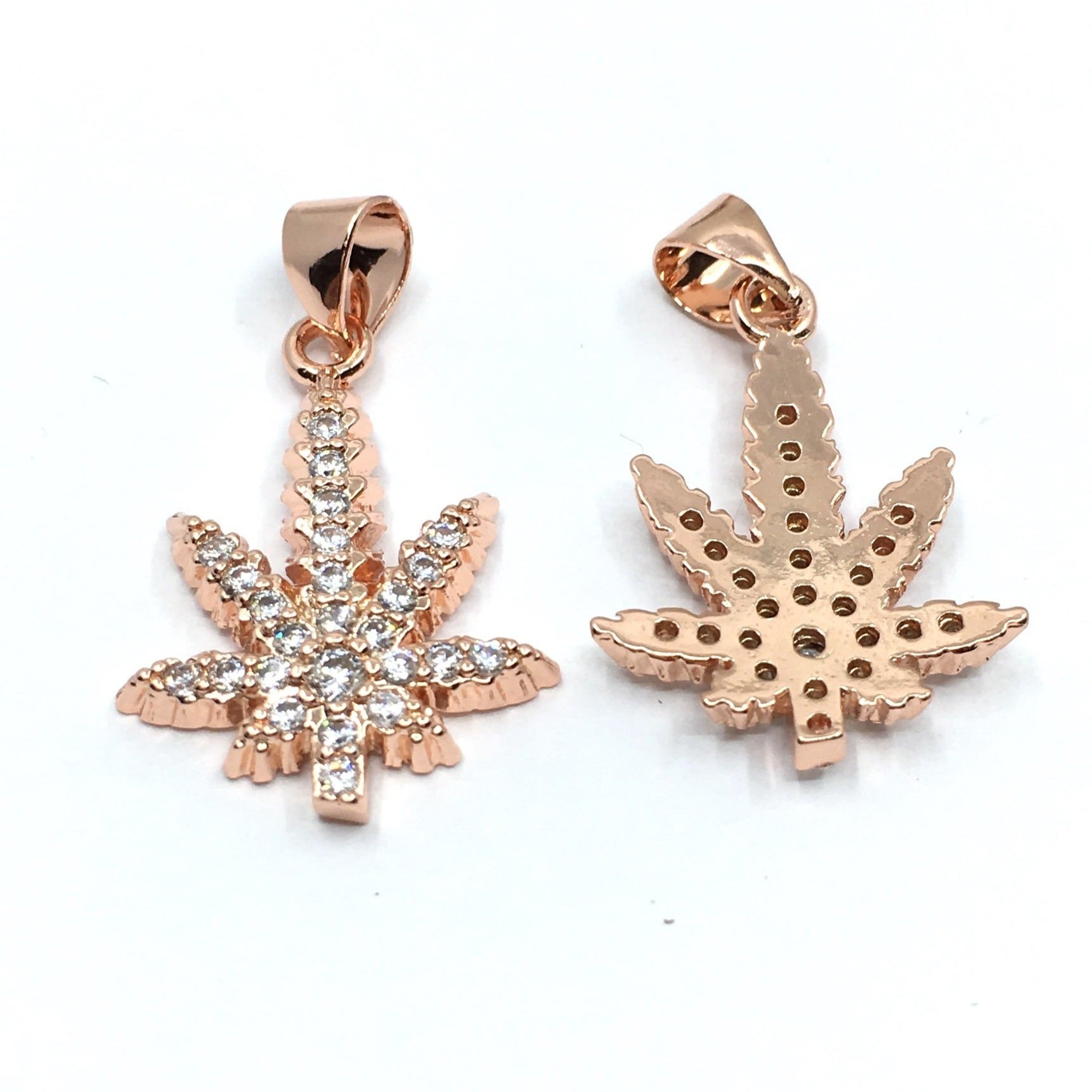 Rose Gold Marijuana CZ Pave Charm | Bellaire Wholesale