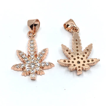 Rose Gold Marijuana CZ Pave Charm | Bellaire Wholesale