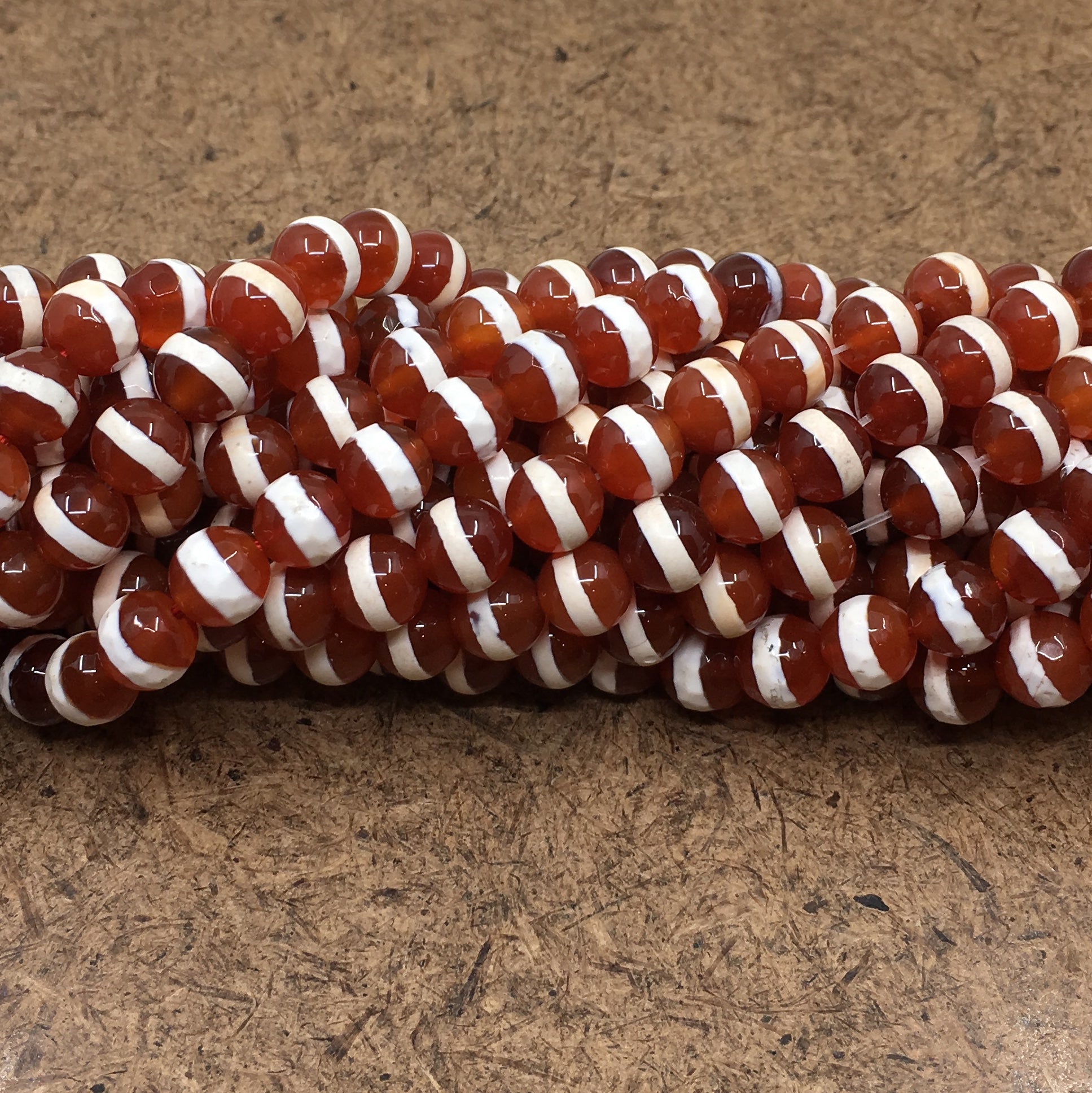 10mm Orange with White Striped Agate Bead | Bellaire Wholesale