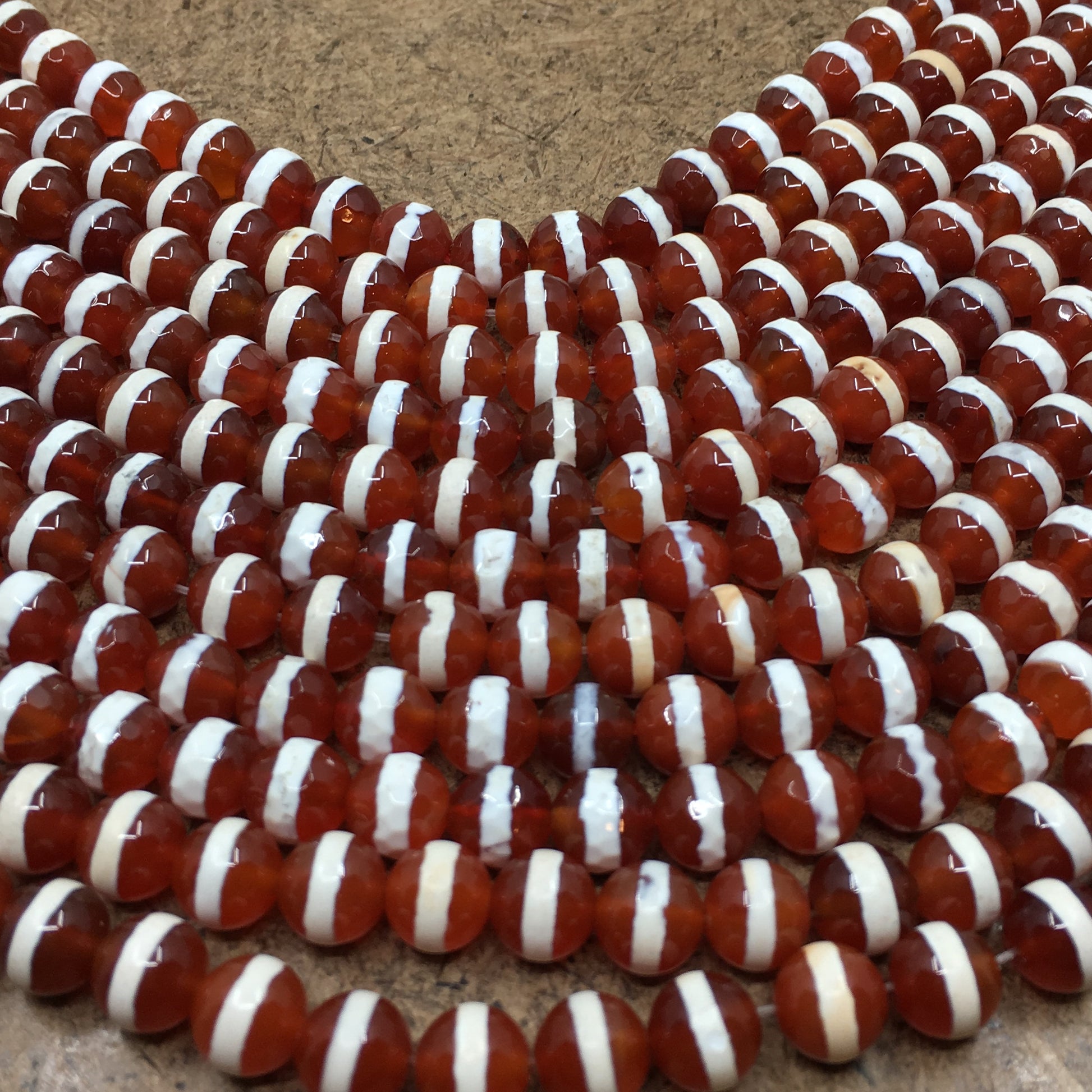 10mm Orange with White Striped Agate Bead | Bellaire Wholesale
