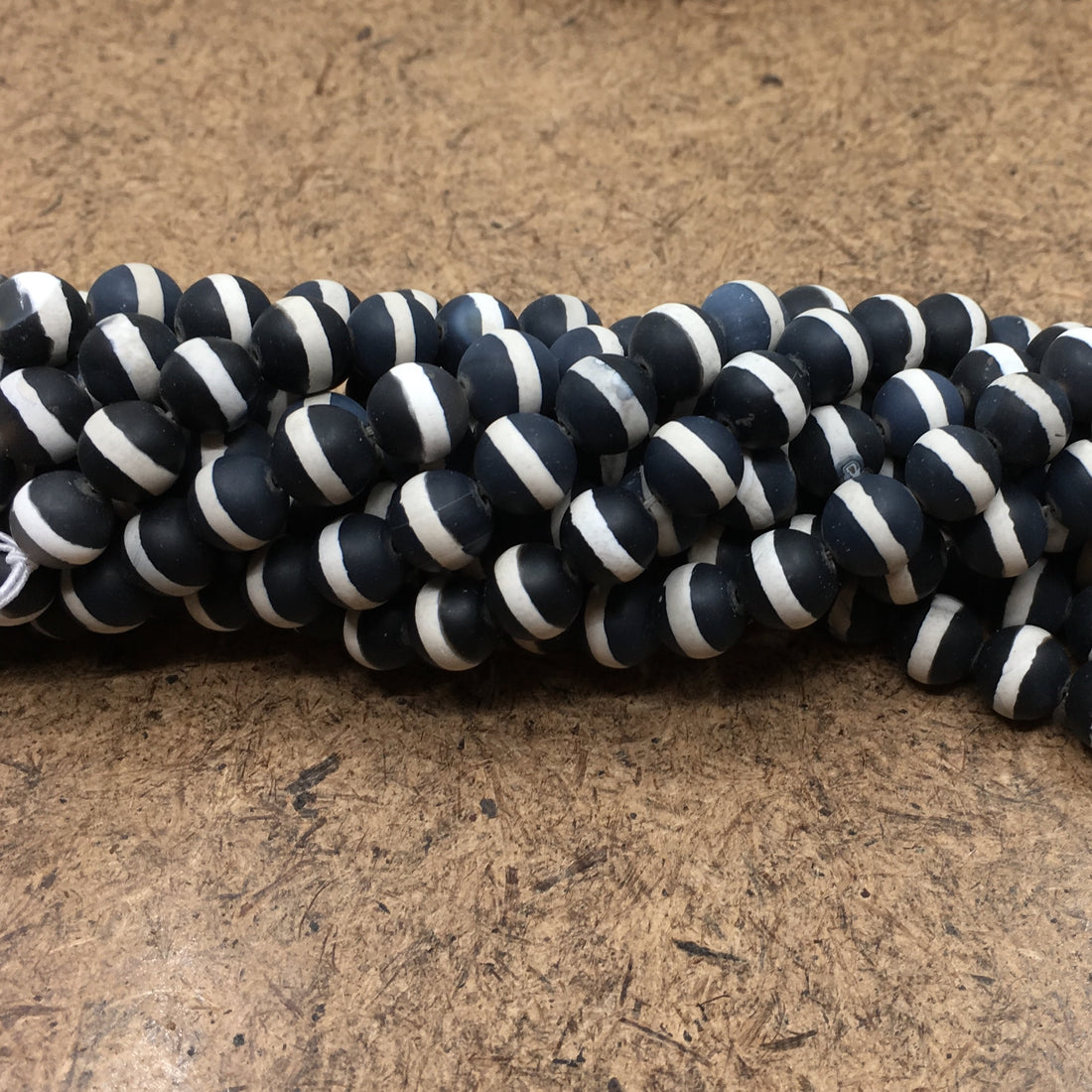 10mm Matte Black with White Striped Agate Bead | Bellaire Wholesale