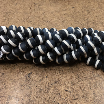 10mm Matte Black with White Striped Agate Bead | Bellaire Wholesale