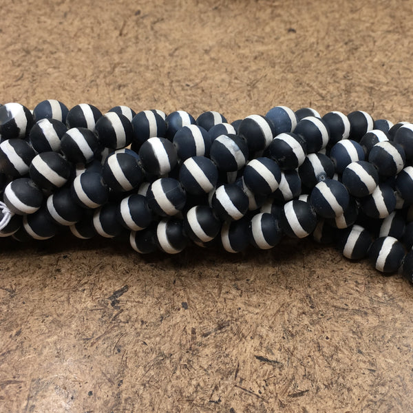 8mm Matte Black with White Striped Agate Bead | Bellaire Wholesale