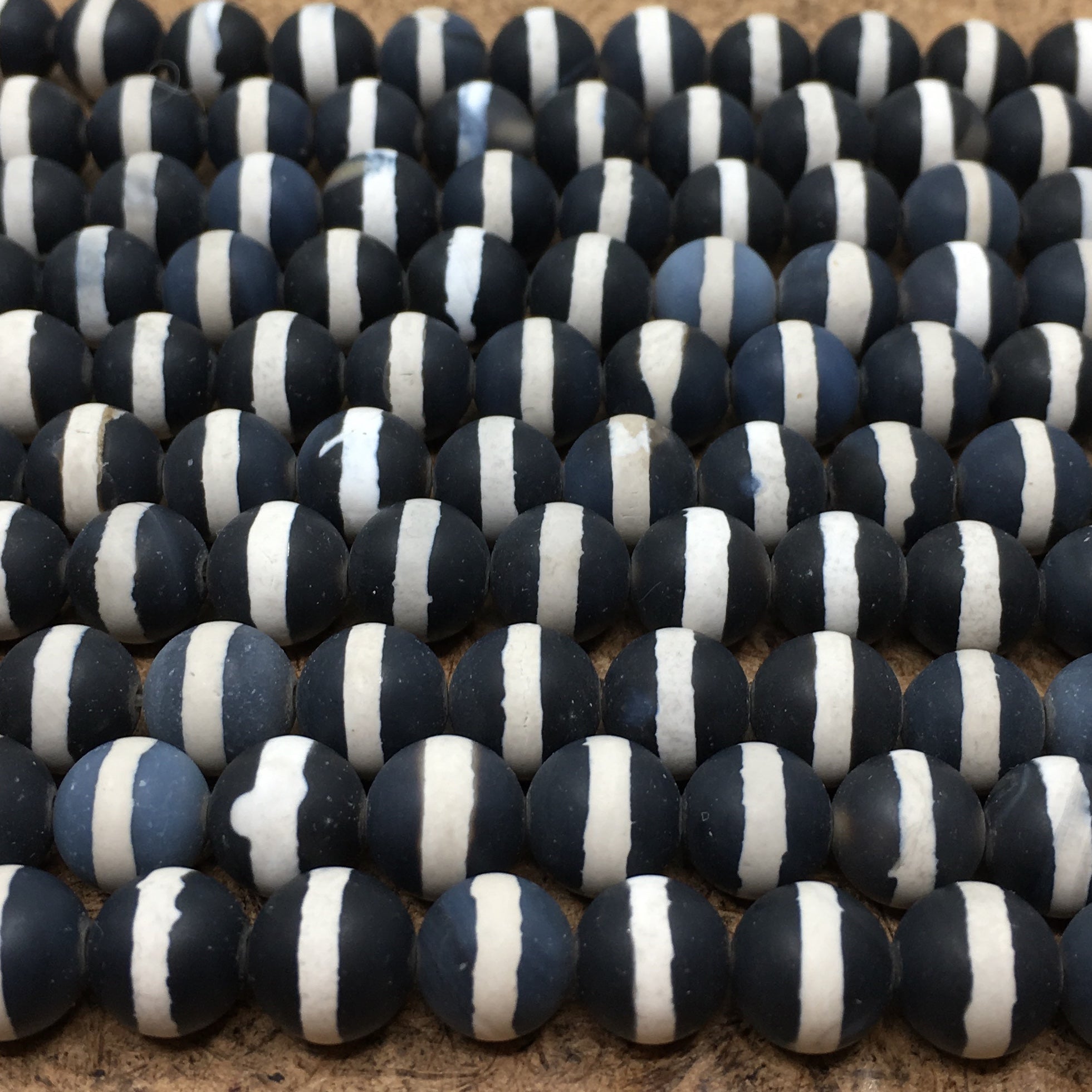 8mm Matte Black with White Striped Agate Bead | Bellaire Wholesale