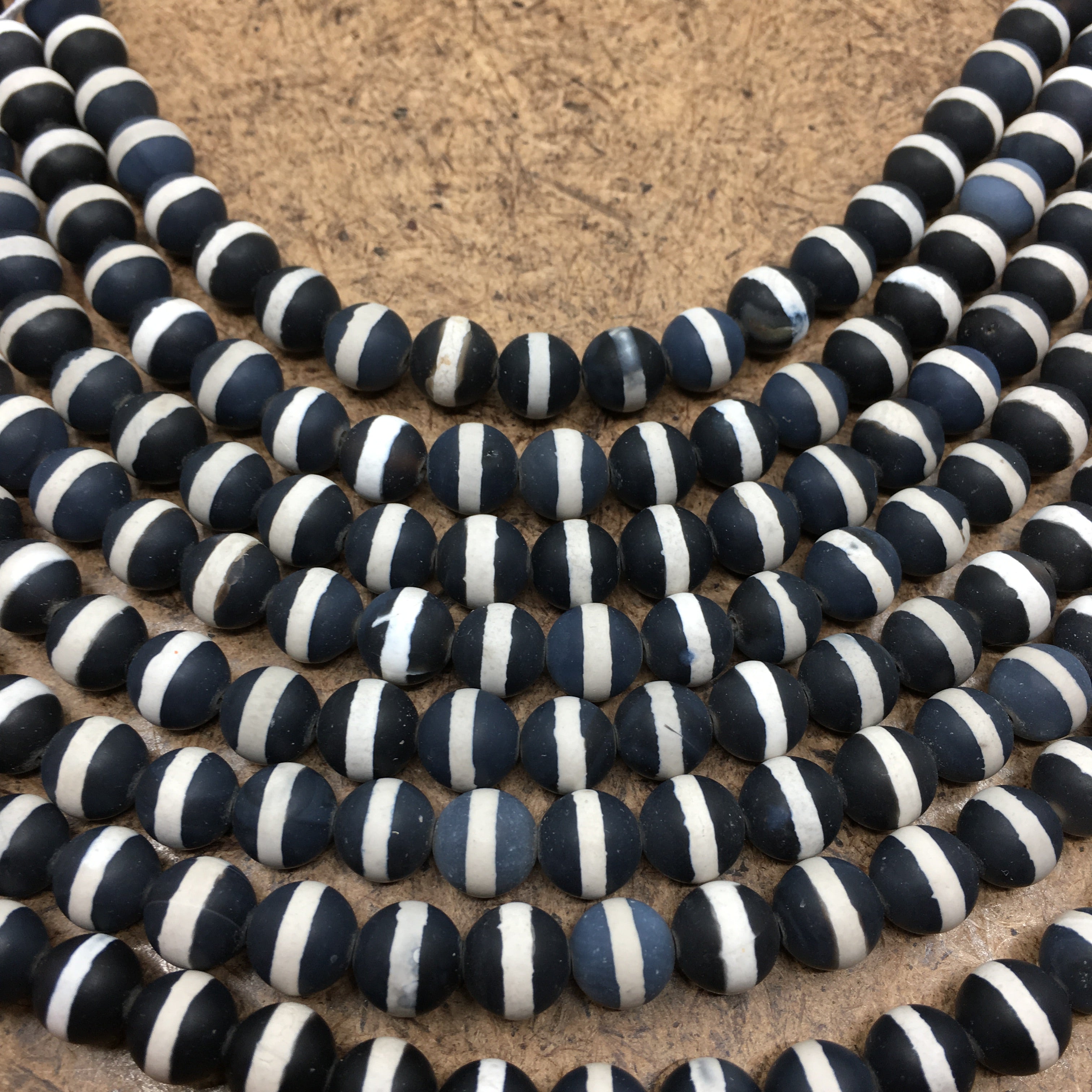 10mm Matte Black with White Striped Agate Bead | Bellaire Wholesale