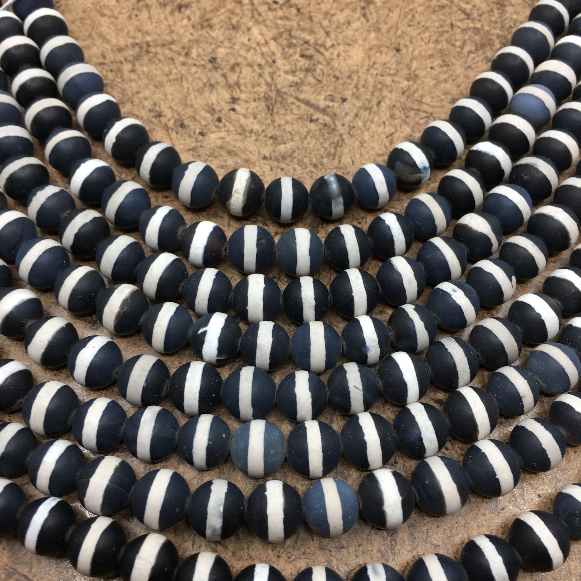 6mm Matte Black with White Striped Agate Bead | Bellaire Wholesale