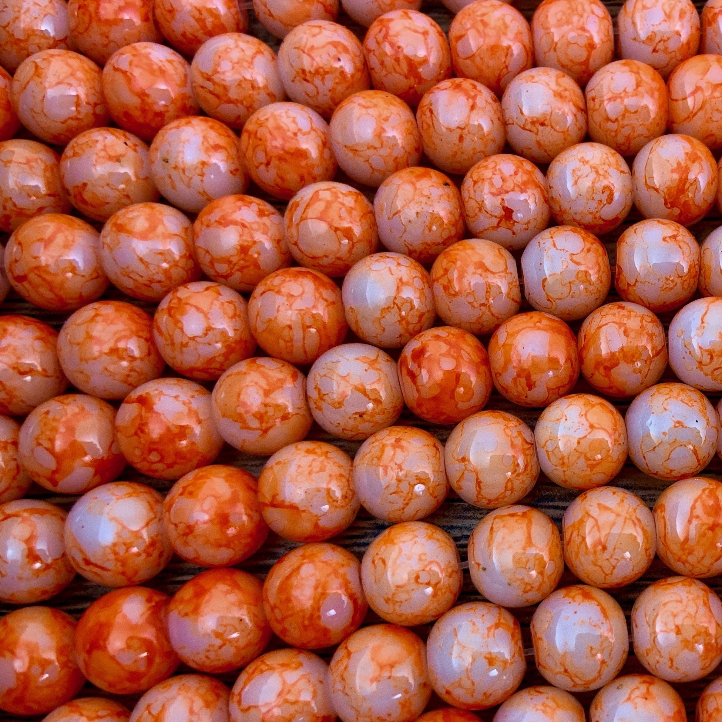 8mm Marble Orange Faux Glass Pearl | Bellaire Wholesale