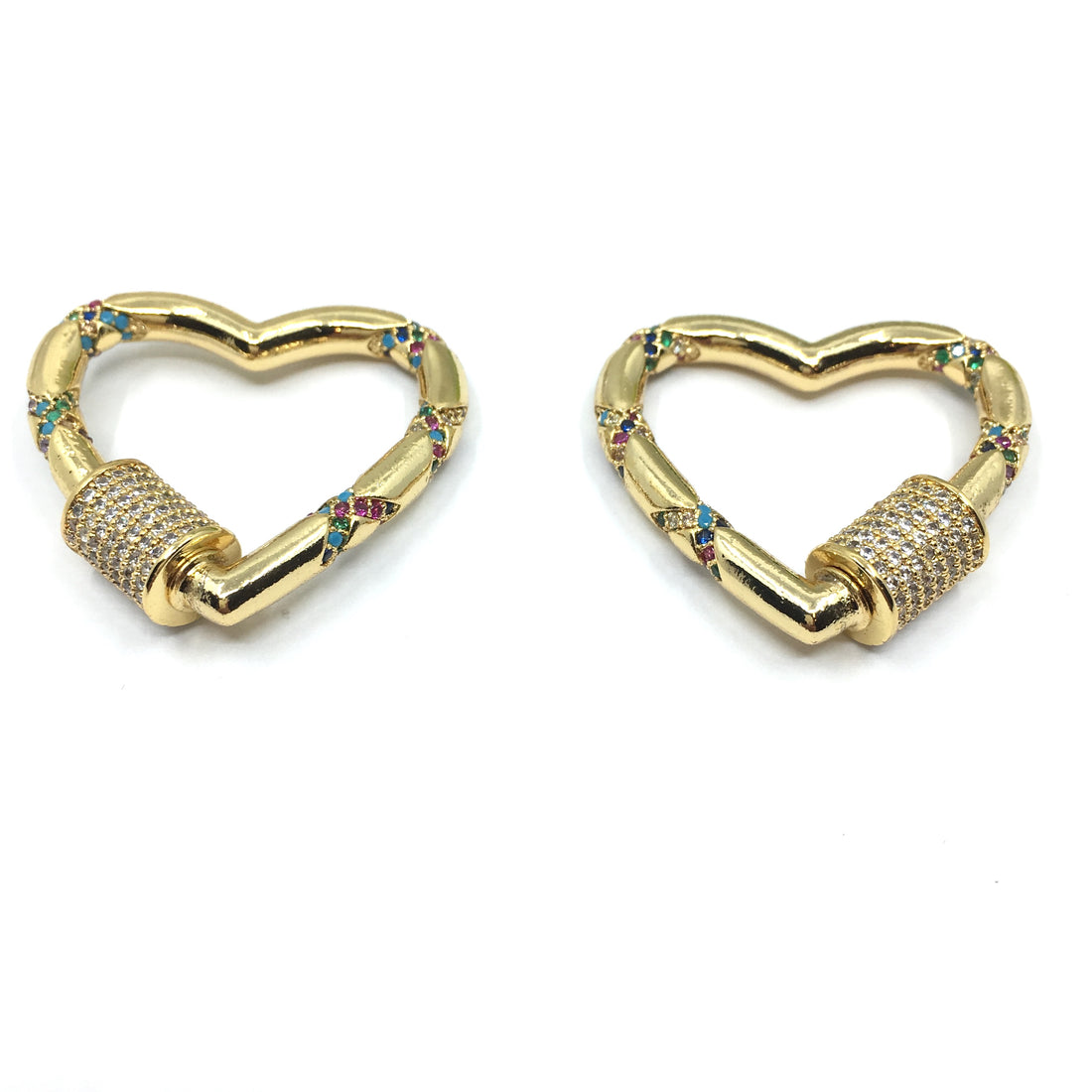 Gold Heart Shape Screw Clasp CZ Pave Locks | Bellaire Wholesale