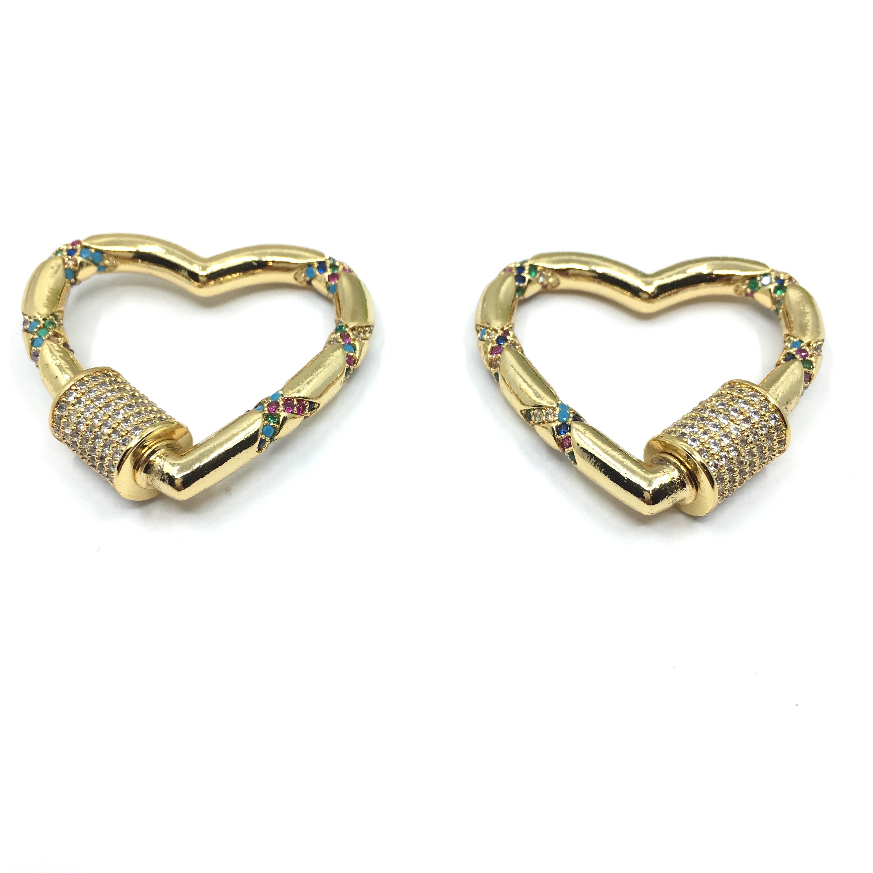 Gold Heart Shape Screw Clasp CZ Pave Locks | Bellaire Wholesale