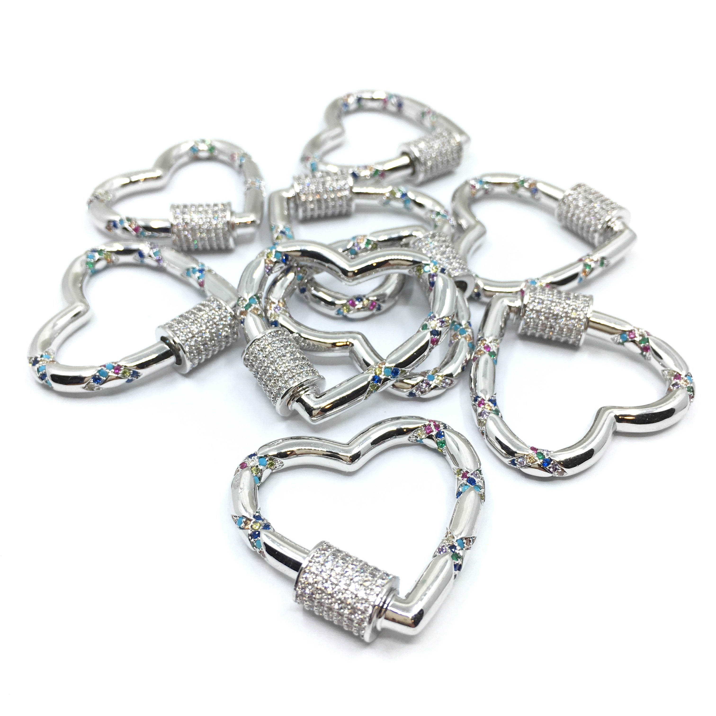 Silver Heart Shape Screw Clasp CZ Pave Locks | Bellaire Wholesale