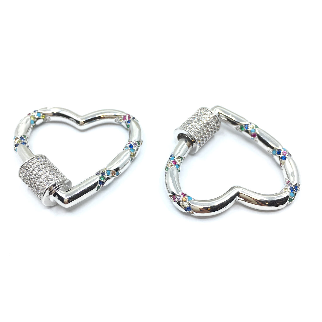 Silver Heart Shape Screw Clasp CZ Pave Locks | Bellaire Wholesale