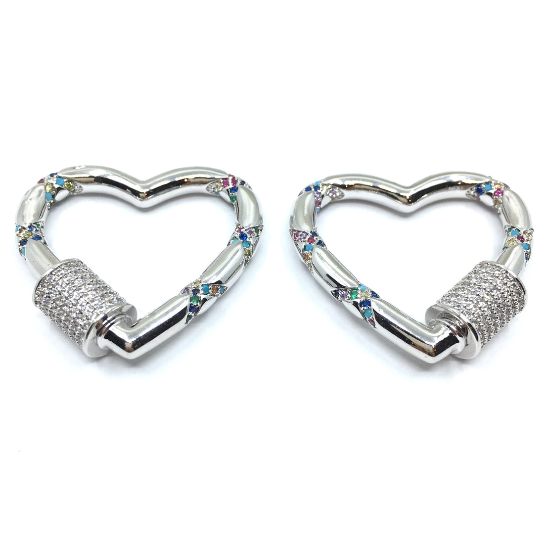Silver Heart Shape Screw Clasp CZ Pave Locks | Bellaire Wholesale