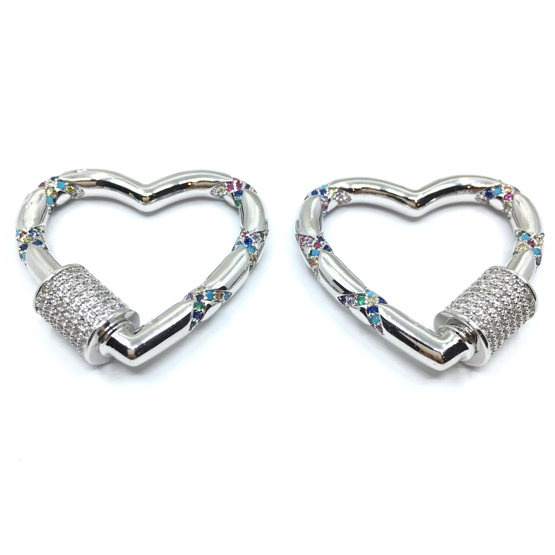 Silver Heart Shape Screw Clasp CZ Pave Locks | Bellaire Wholesale