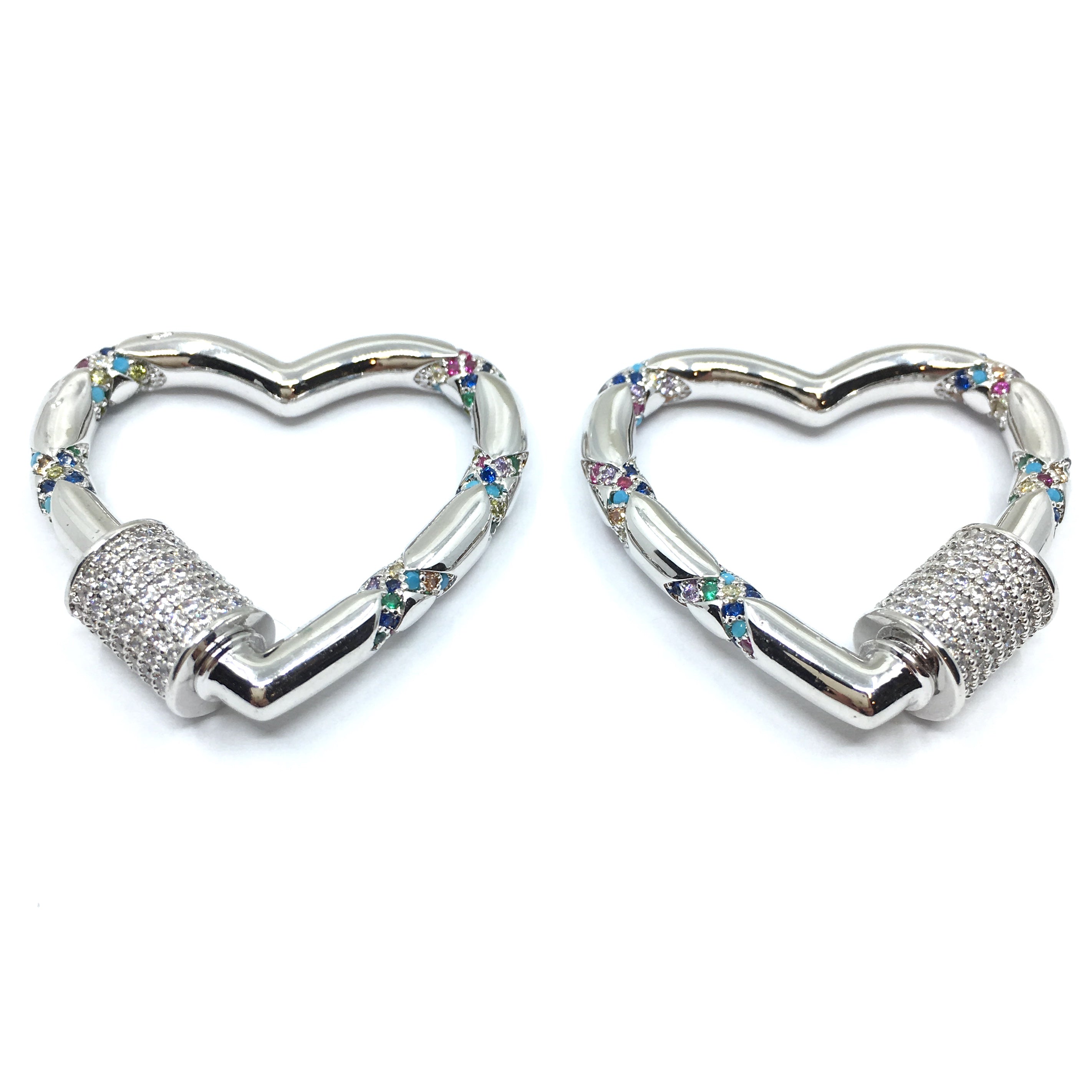 Silver Heart Shape Screw Clasp CZ Pave Locks | Bellaire Wholesale