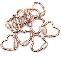 Rose Gold Heart Shape Screw Clasp CZ Pave Locks | Bellaire Wholesale