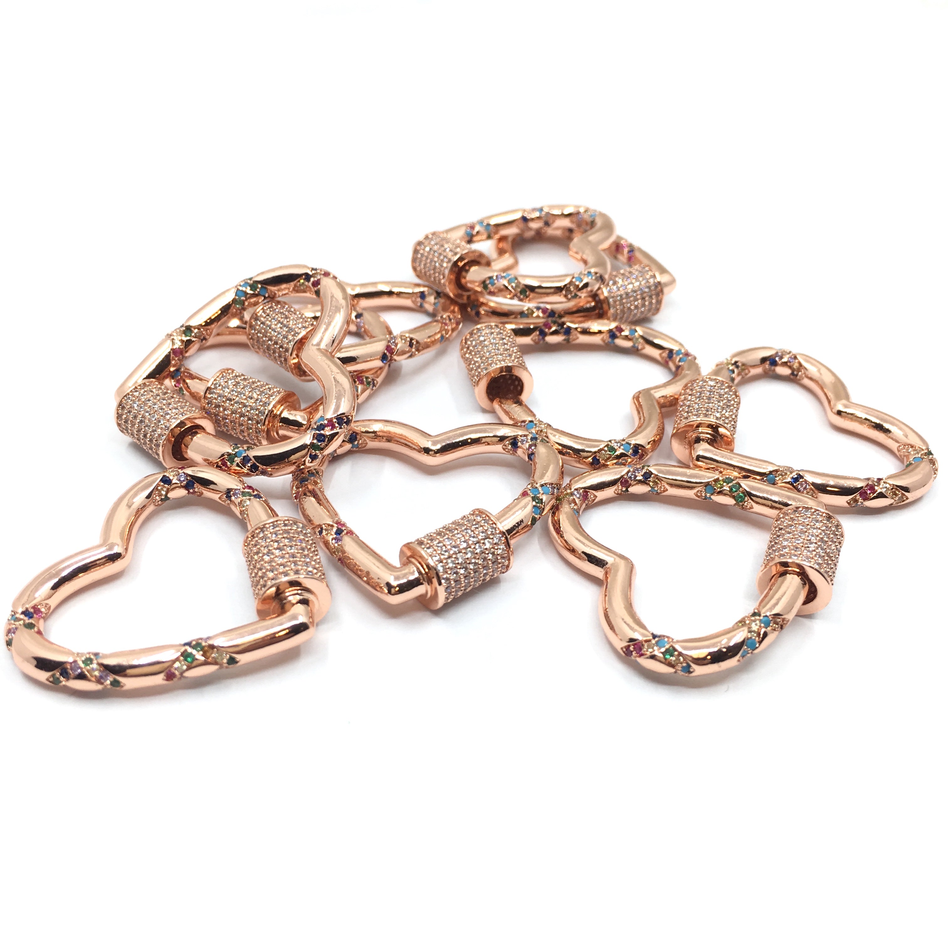 Rose Gold Heart Shape Screw Clasp CZ Pave Locks | Bellaire Wholesale