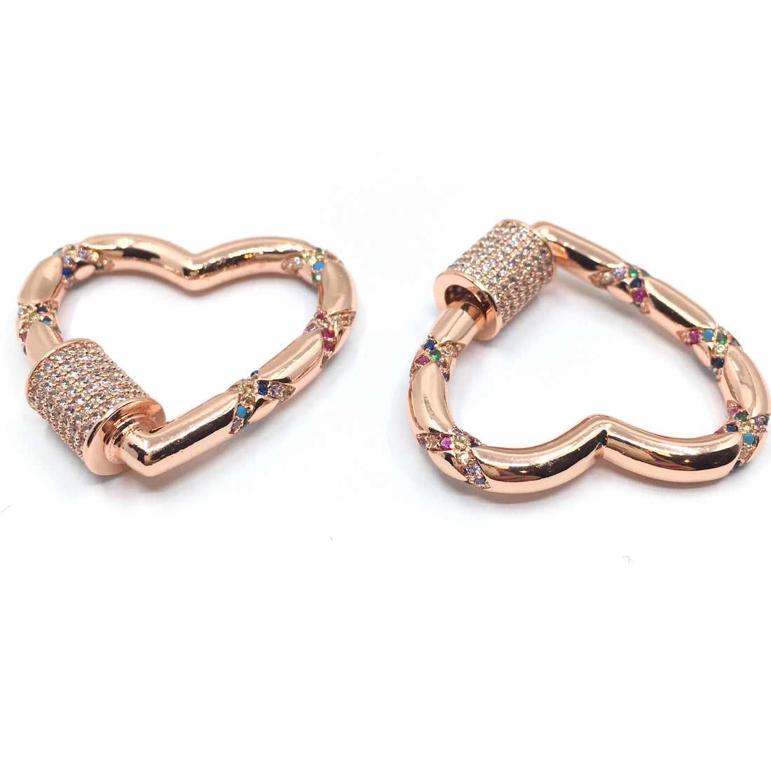 Rose Gold Heart Shape Screw Clasp CZ Pave Locks | Bellaire Wholesale