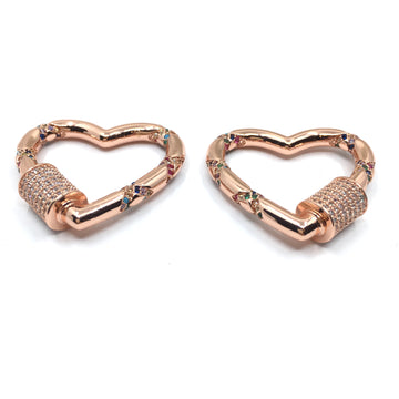 Rose Gold Heart Shape Screw Clasp CZ Pave Locks | Bellaire Wholesale