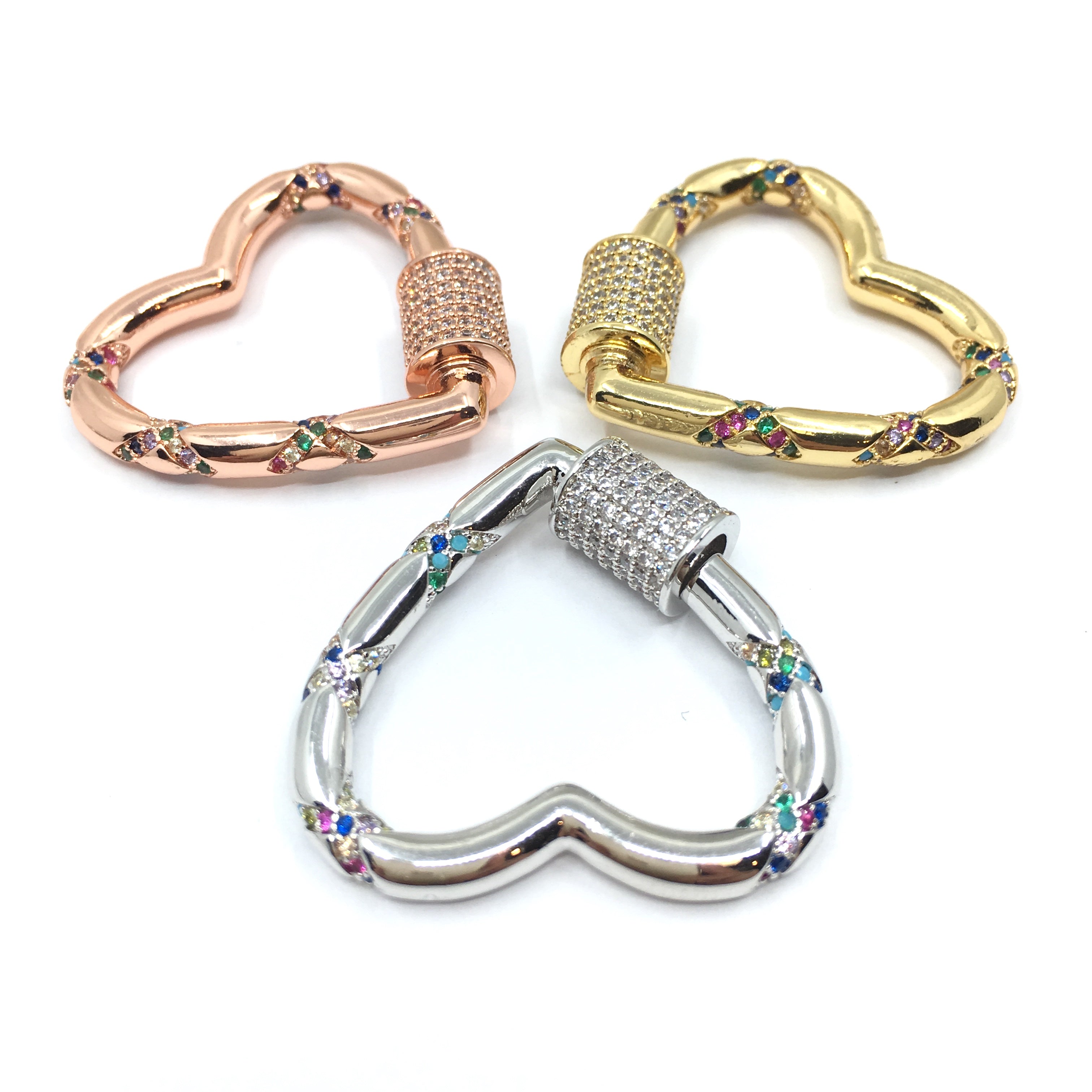 Silver Heart Shape Screw Clasp CZ Pave Locks | Bellaire Wholesale