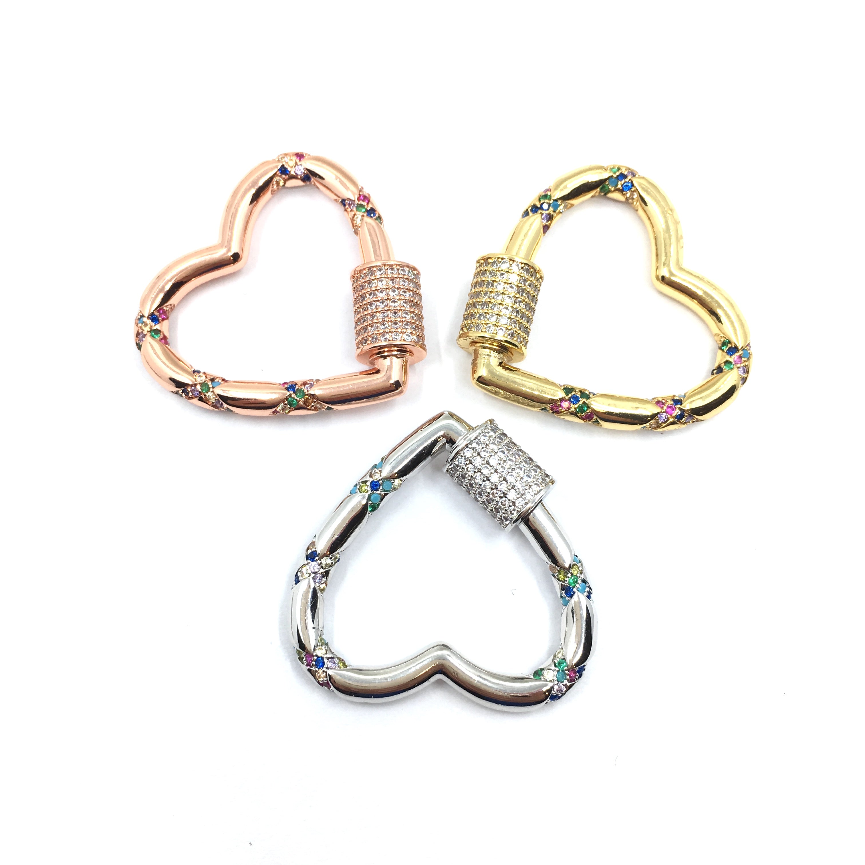 Silver Heart Shape Screw Clasp CZ Pave Locks | Bellaire Wholesale