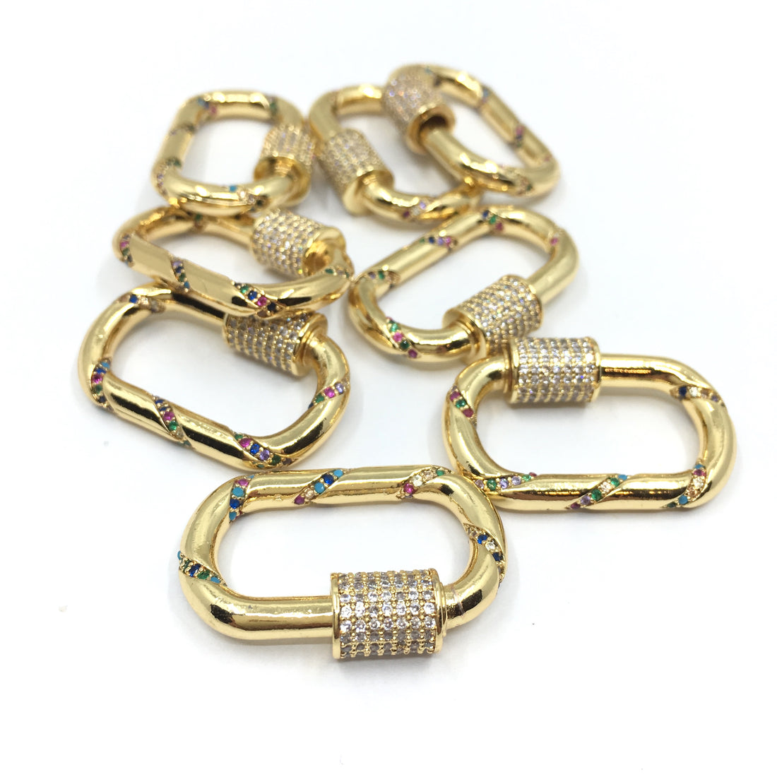 Gold Oval Shape Screw Clasp CZ Pave Locks | Bellaire Wholesale