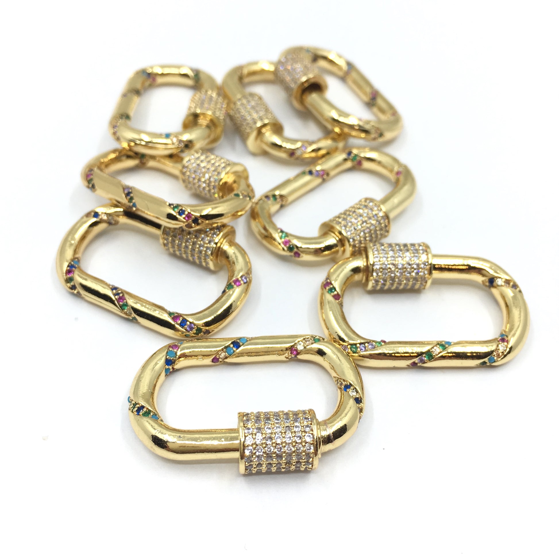 Gold Oval Shape Screw Clasp CZ Pave Locks | Bellaire Wholesale